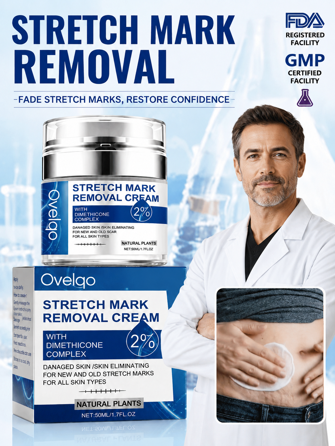 Ovelqo Advanced Stretch Mark Care Cream – 2% Dimethicone Complex for Smoother-Looking, Hydrated Skin, Face & Body-TTBD