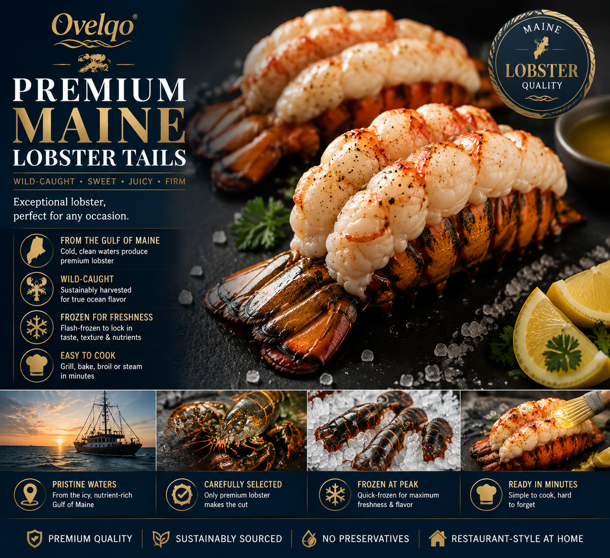🦞 Ovelqo Premium Maine Lobster Tails Wild-Caught • Sweet • Juicy • Firm-TTBD
