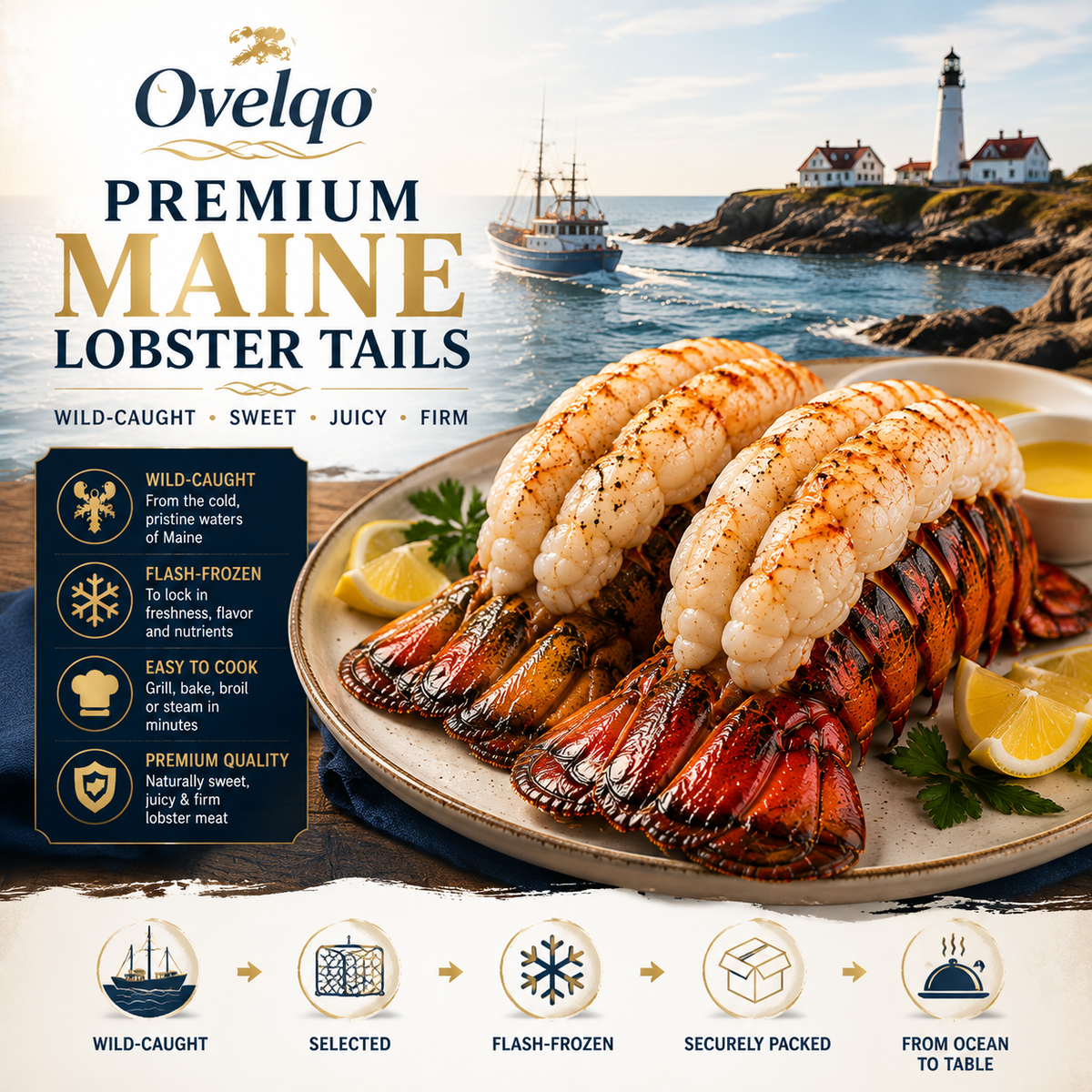 🦞 Ovelqo Premium Maine Lobster Tails Wild-Caught • Sweet • Juicy • Firm-TTBD