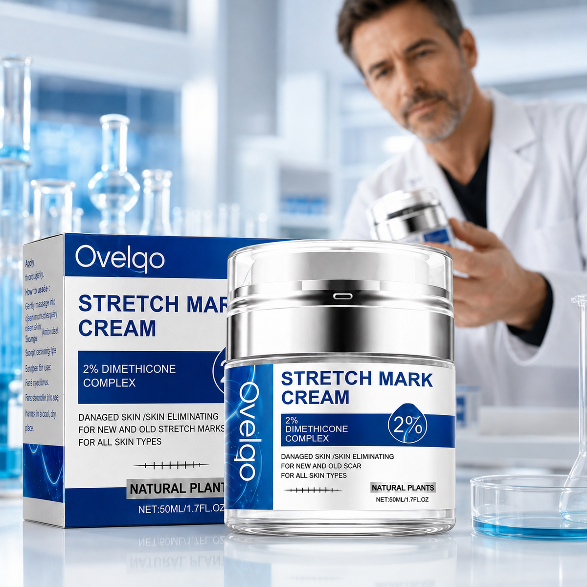 Ovelqo Advanced Stretch Mark Care Cream – 2% Dimethicone Complex for Smoother-Looking, Hydrated Skin, Face & Body-TTBD