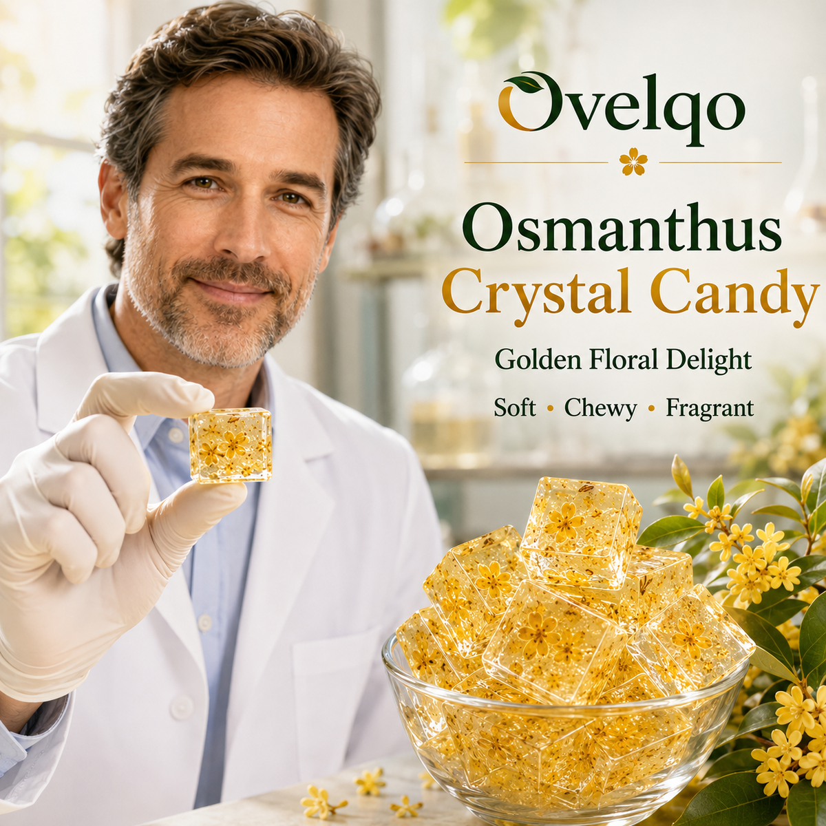 Ovelqo Premium Osmanthus Crystal Candy – Soft & Chewy Floral Treat with Delicate Osmanthus Aroma, Individually Wrapped-TTBD