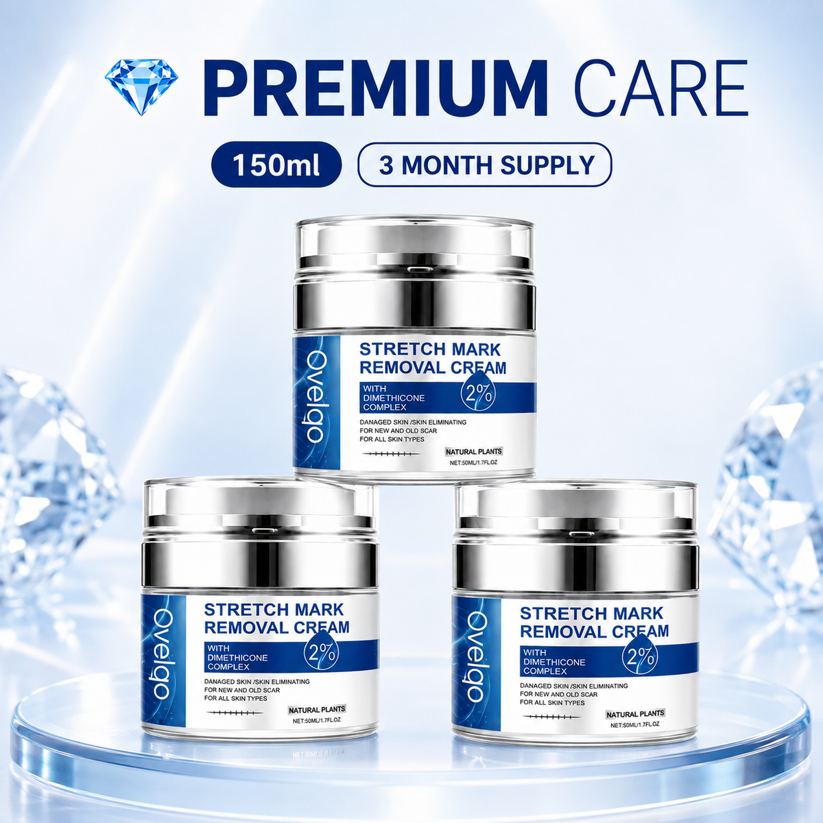 Ovelqo Advanced Stretch Mark Care Cream – 2% Dimethicone Complex for Smoother-Looking, Hydrated Skin, Face & Body-TTBD
