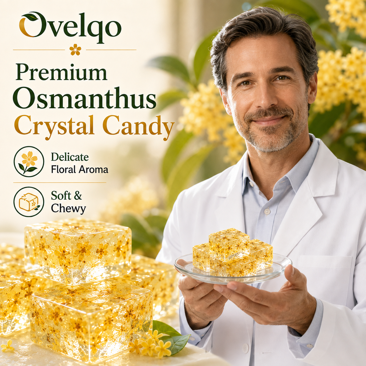 Ovelqo Premium Osmanthus Crystal Candy – Soft & Chewy Floral Treat with Delicate Osmanthus Aroma, Individually Wrapped-TTBD